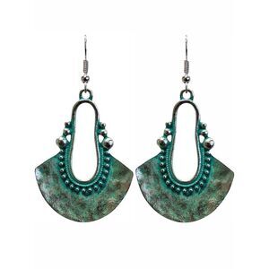 Turquoise Patina Metal Dangle Hook Earrings